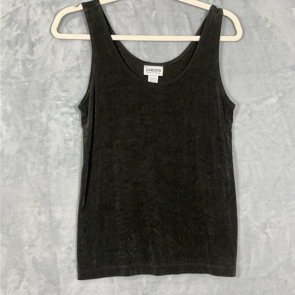Chico's Travelers Black Tank Top‎ Size 1 Medium Packable Slinky Travel USA made